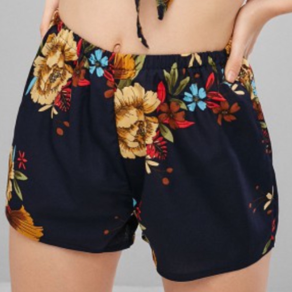 Zaful Navy Floral Shorts
